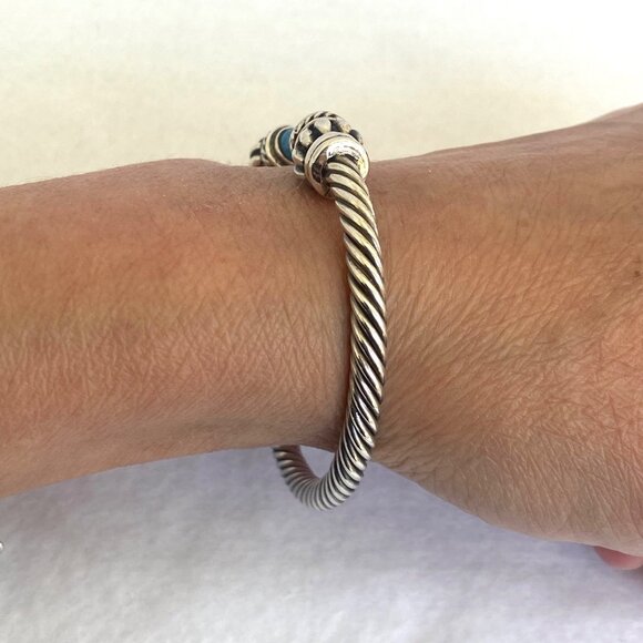 Sterling Silver 925 Mexico Chunky Blue Sodalite Twisted Rope Cuff Bracelet 6.25" - Picture 3 of 16